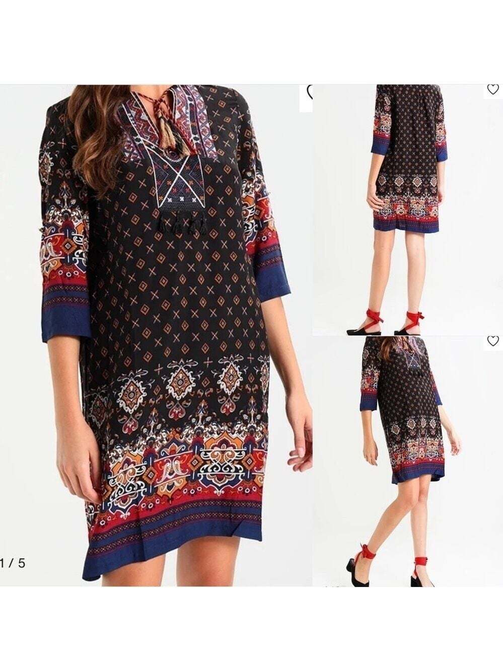 Molly Bracken Boho Dress Size M Gypsy Hippie Multicoloured 3/4 Sleeve Casual